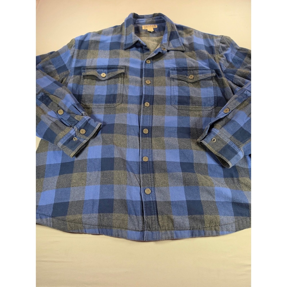 Duluth Trading Co Mens 3XL Blue Grey Plaid Lined Free Swingin Flannel Shirt